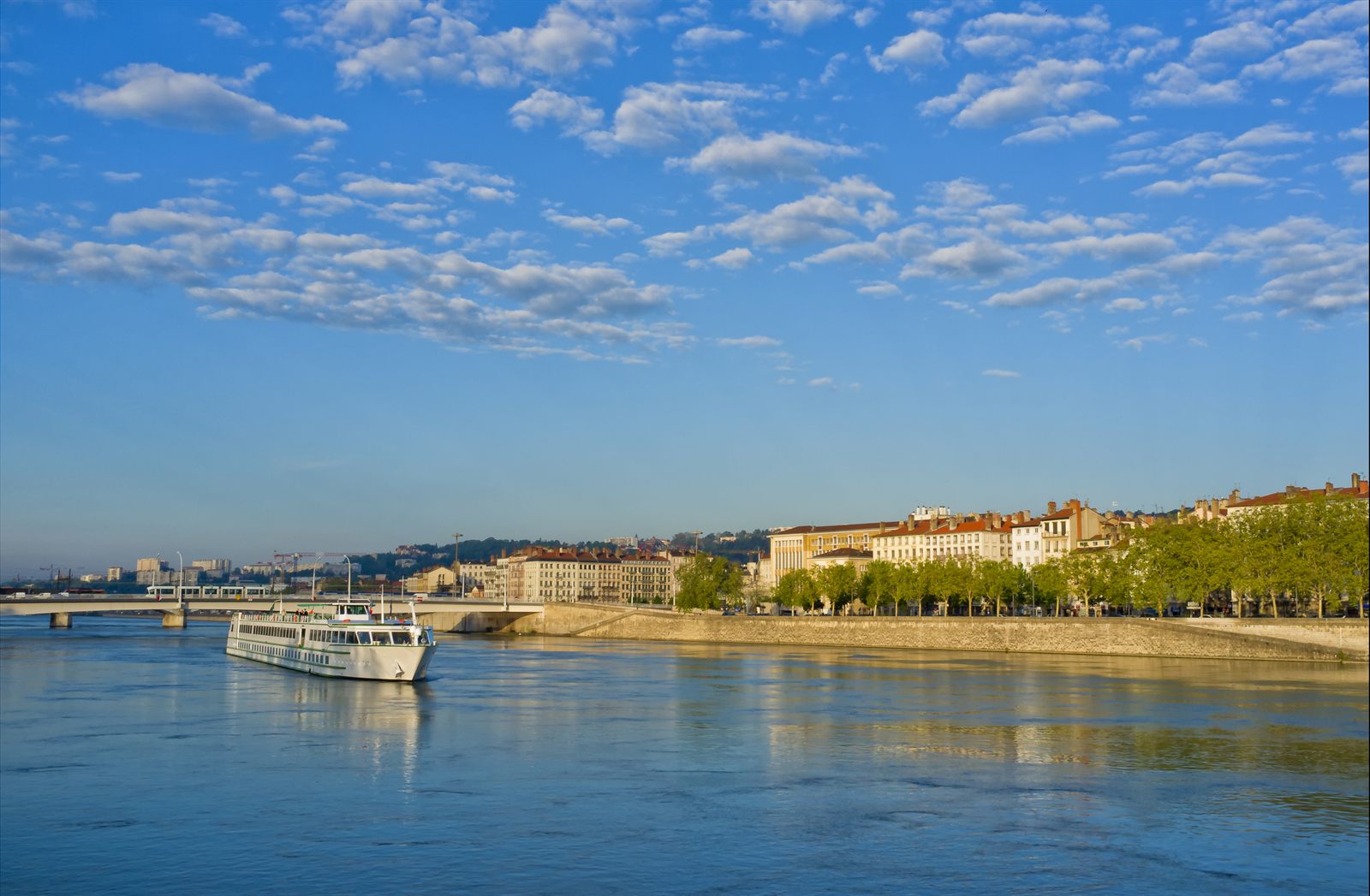 River cruise ship sailing on the Rhône at Lyon, France